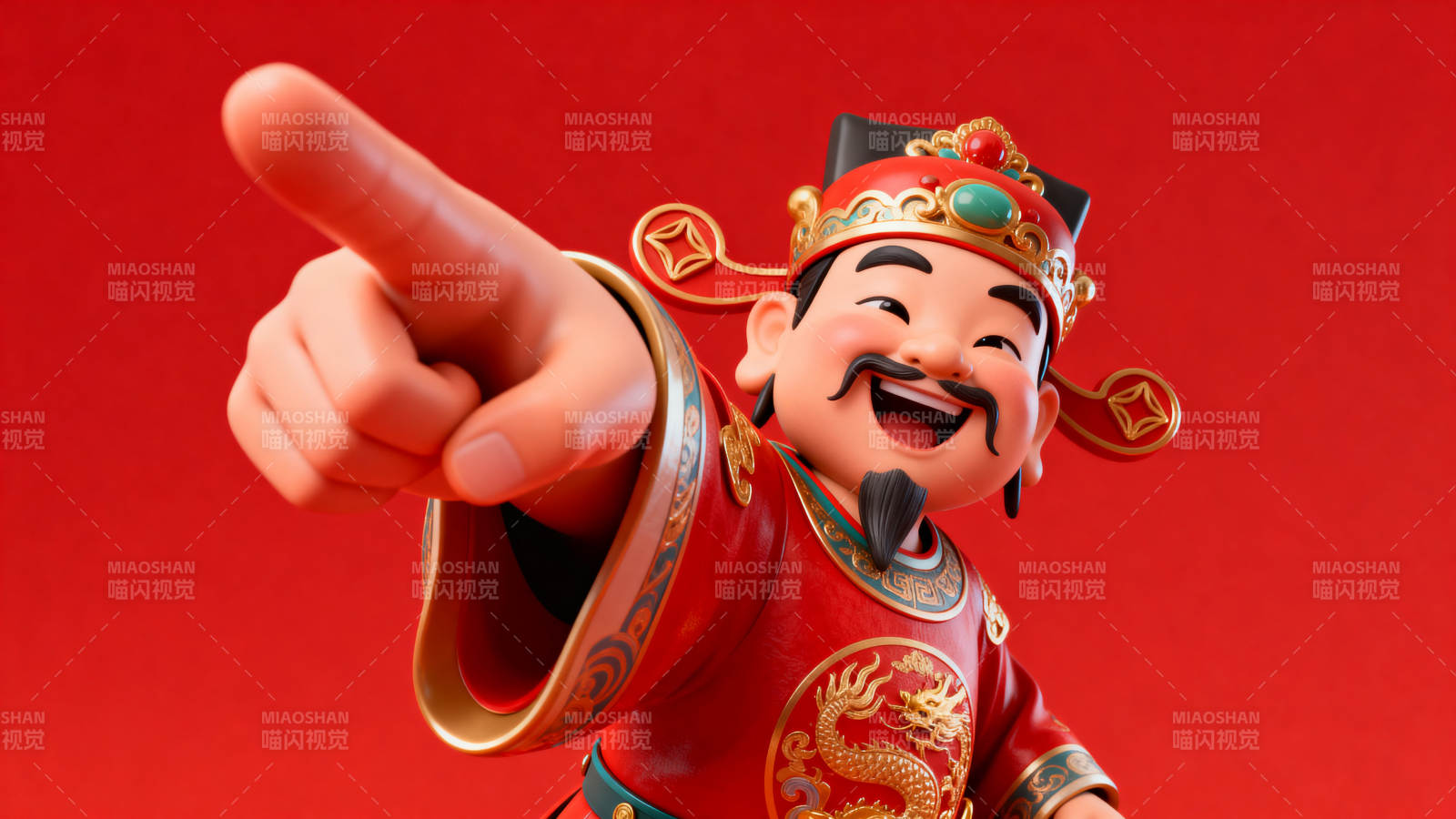 财神爷指向前方送祝福图片