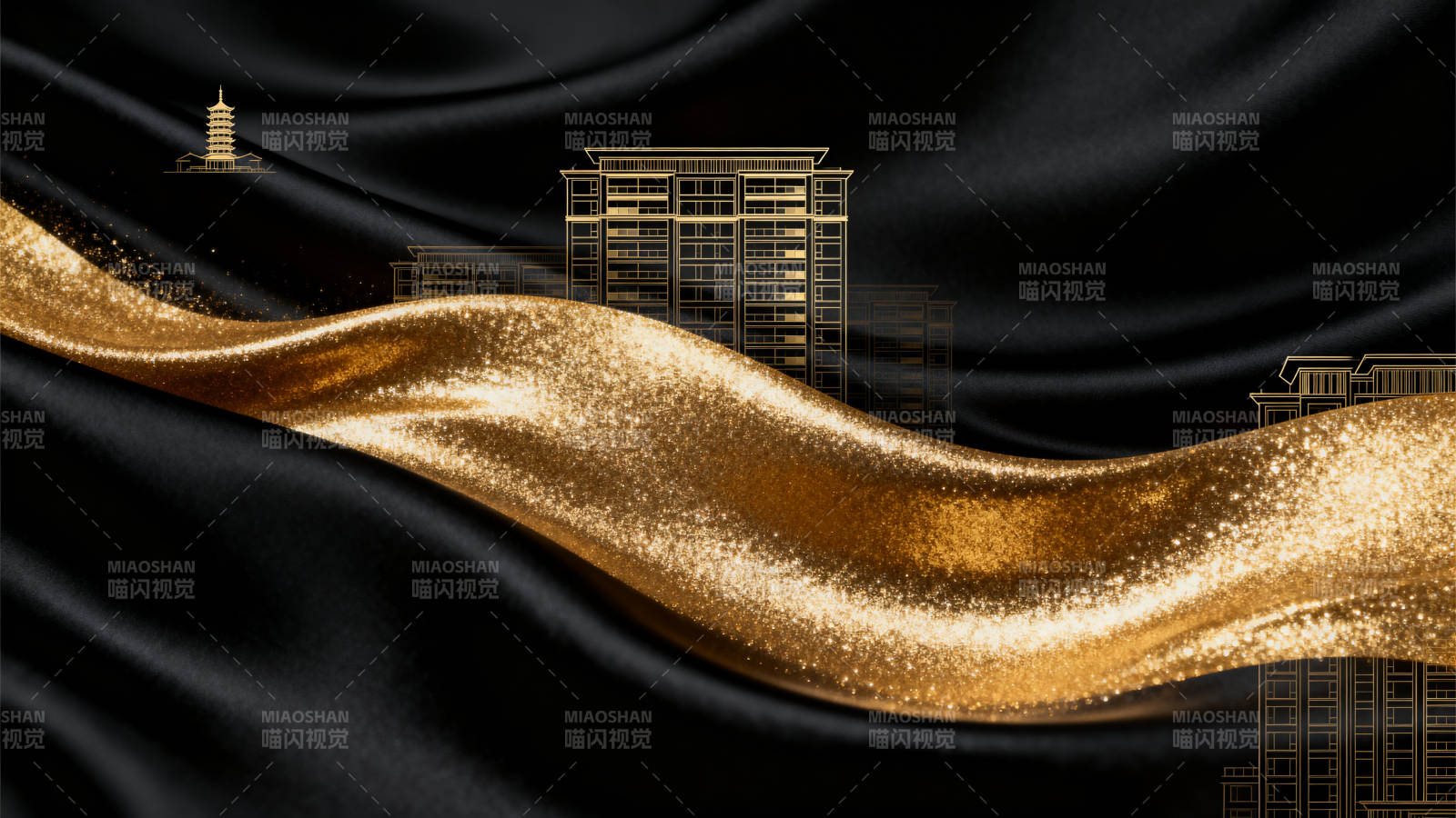 黑金背景建筑线条艺术图片