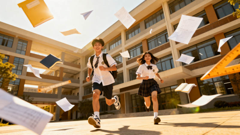 学生奔跑校园青春活力图片