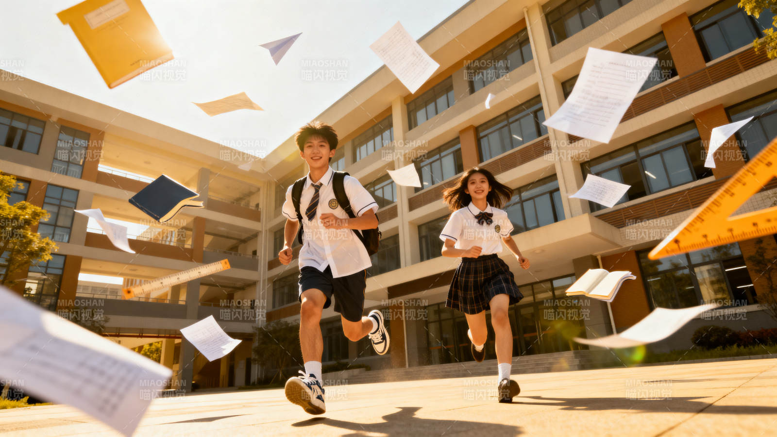 学生奔跑校园青春活力图片