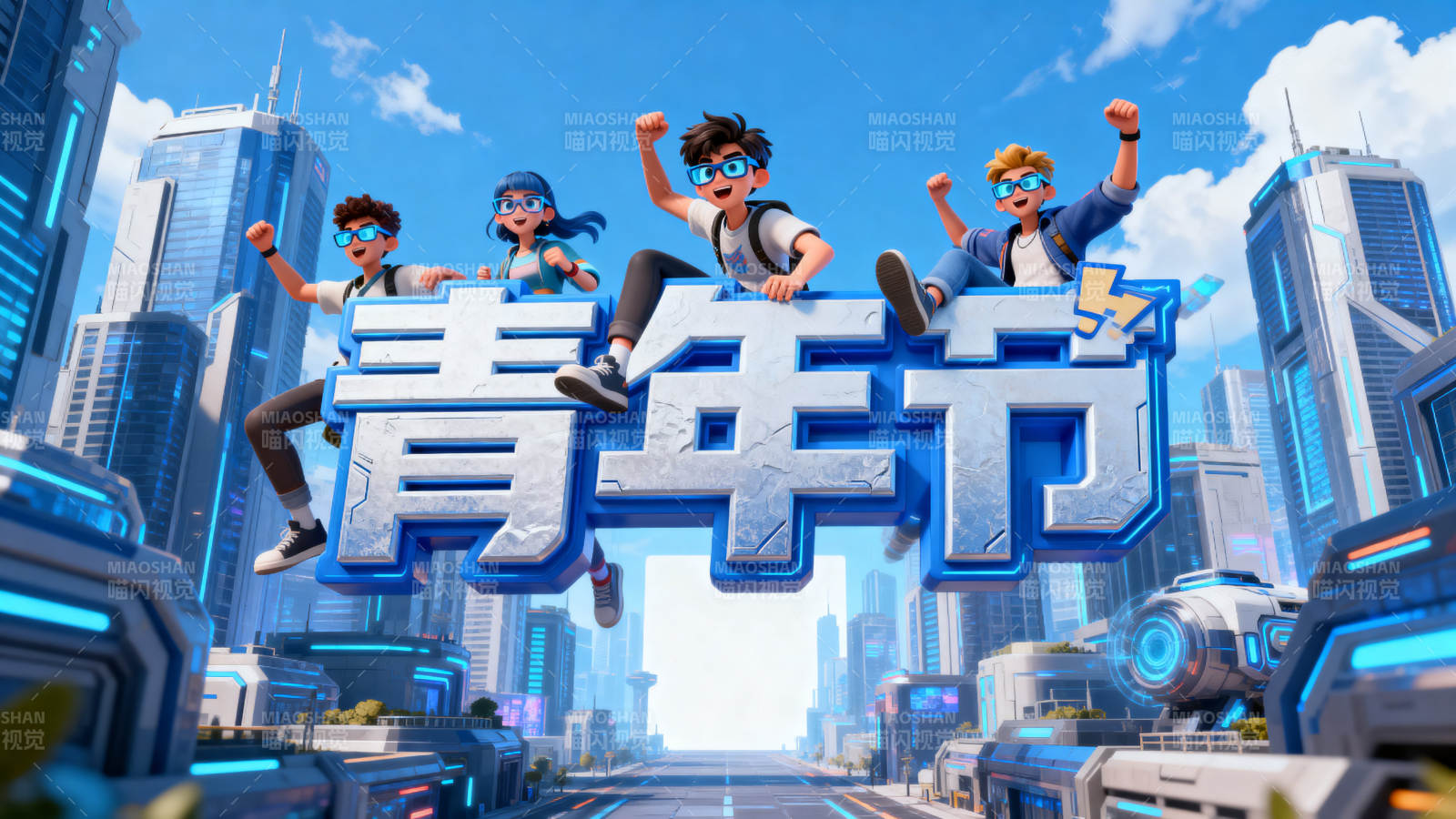 五四青年节科技城市背景图片