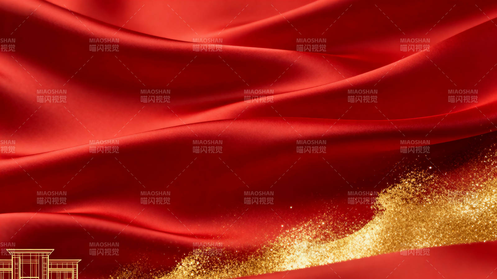 红色绸缎金色粒子背景图片