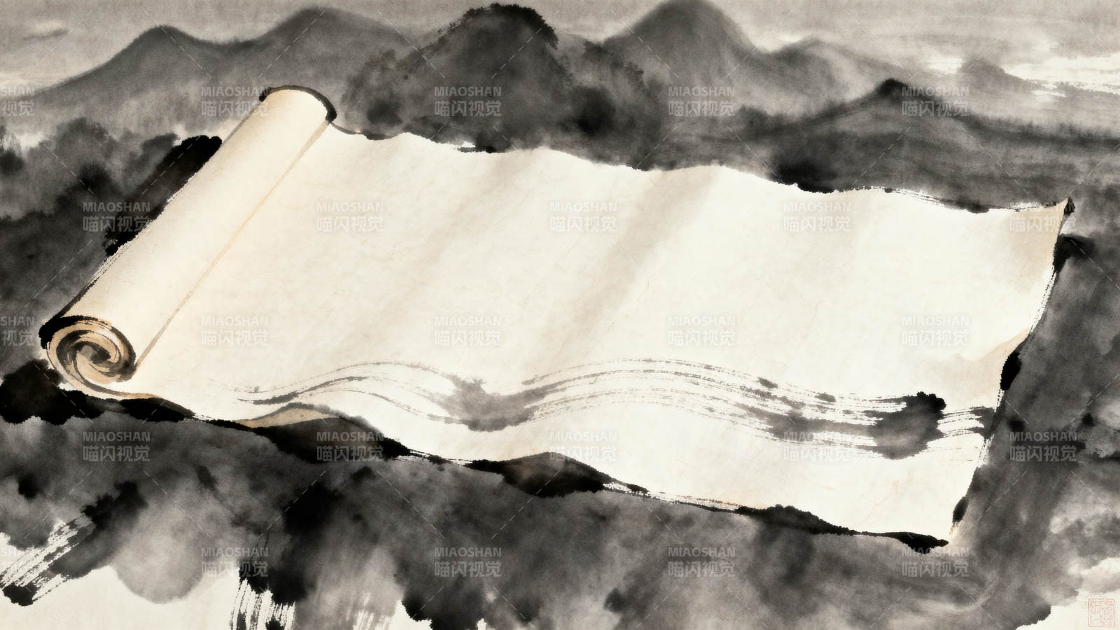 水墨卷轴山水背景图片
