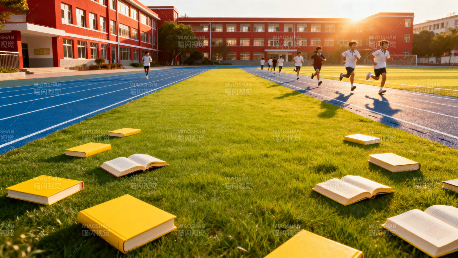 校园操场上的运动与学习图片