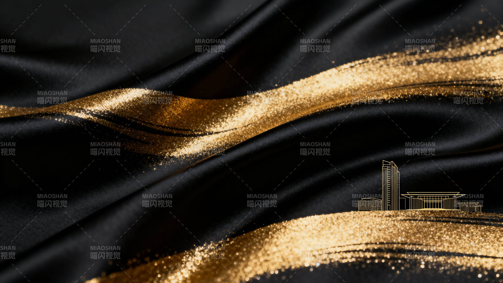 黑金质感建筑剪影背景图片