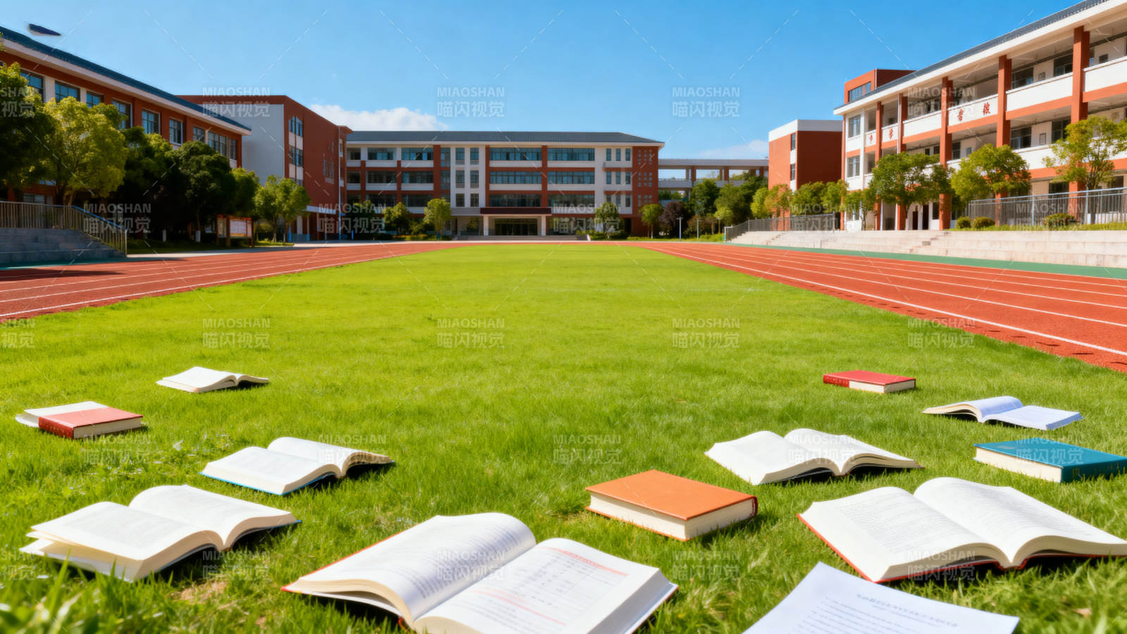 校园操场上的书籍图片