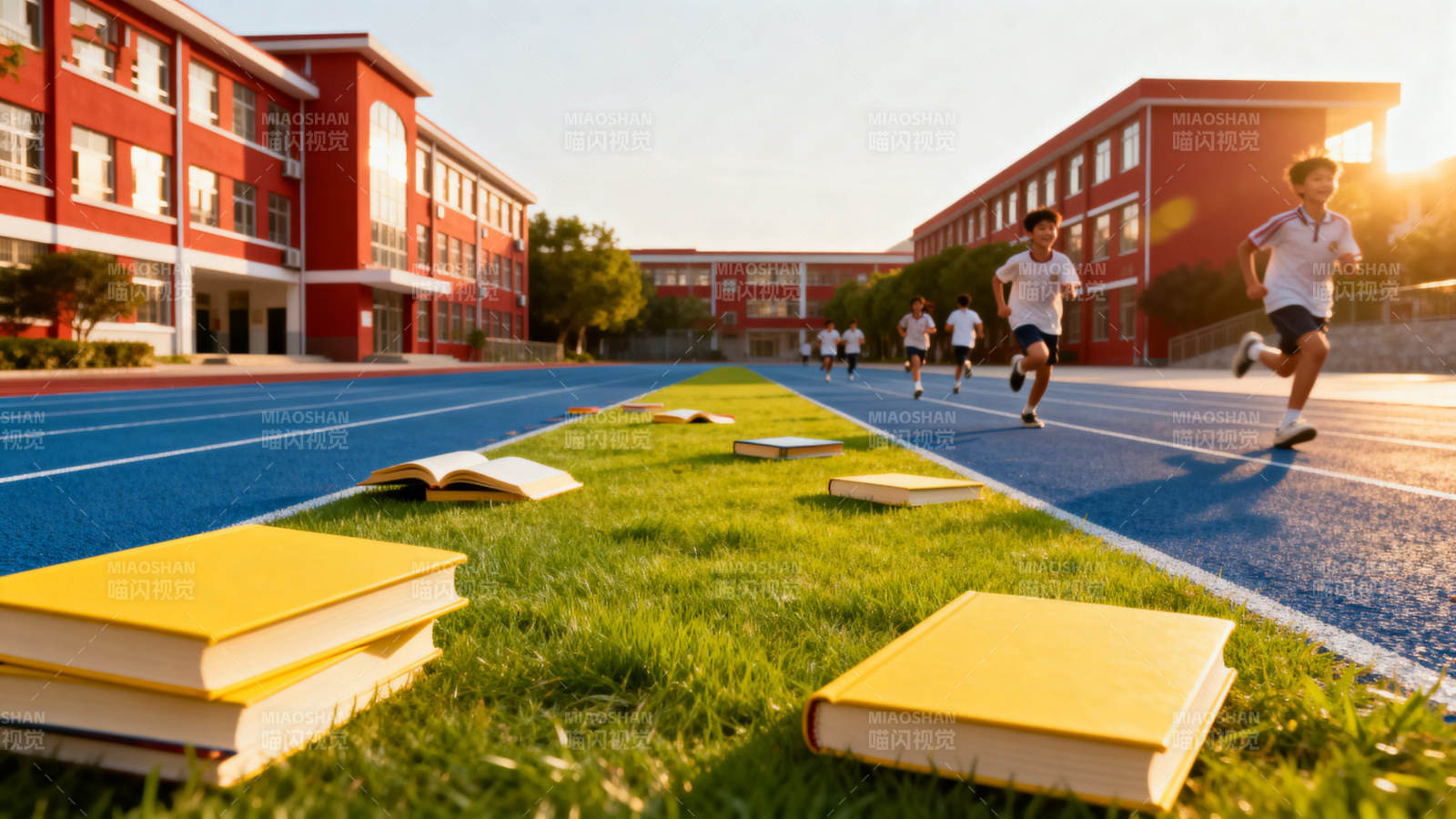 校园操场上的运动与学习图片