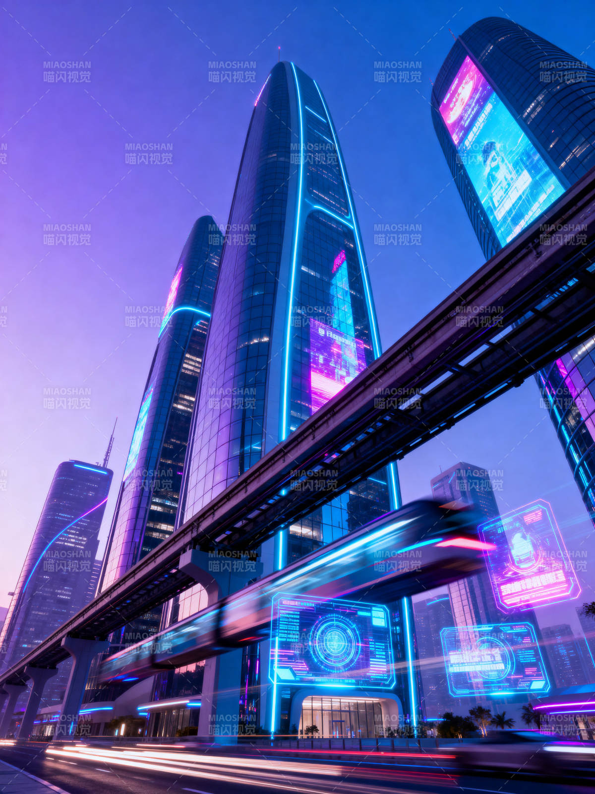 未来城市赛博朋克夜景图片