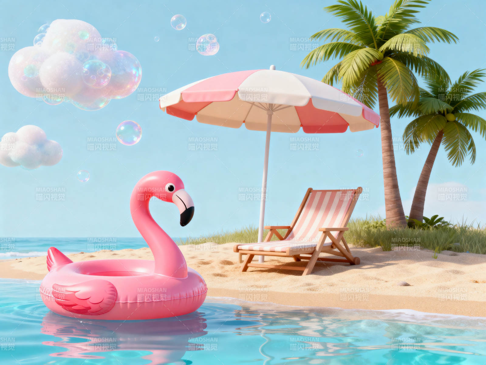 夏日海滩火烈鸟泳圈图片