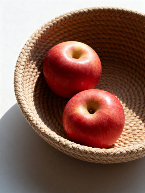 阳光下的苹果与篮子图片