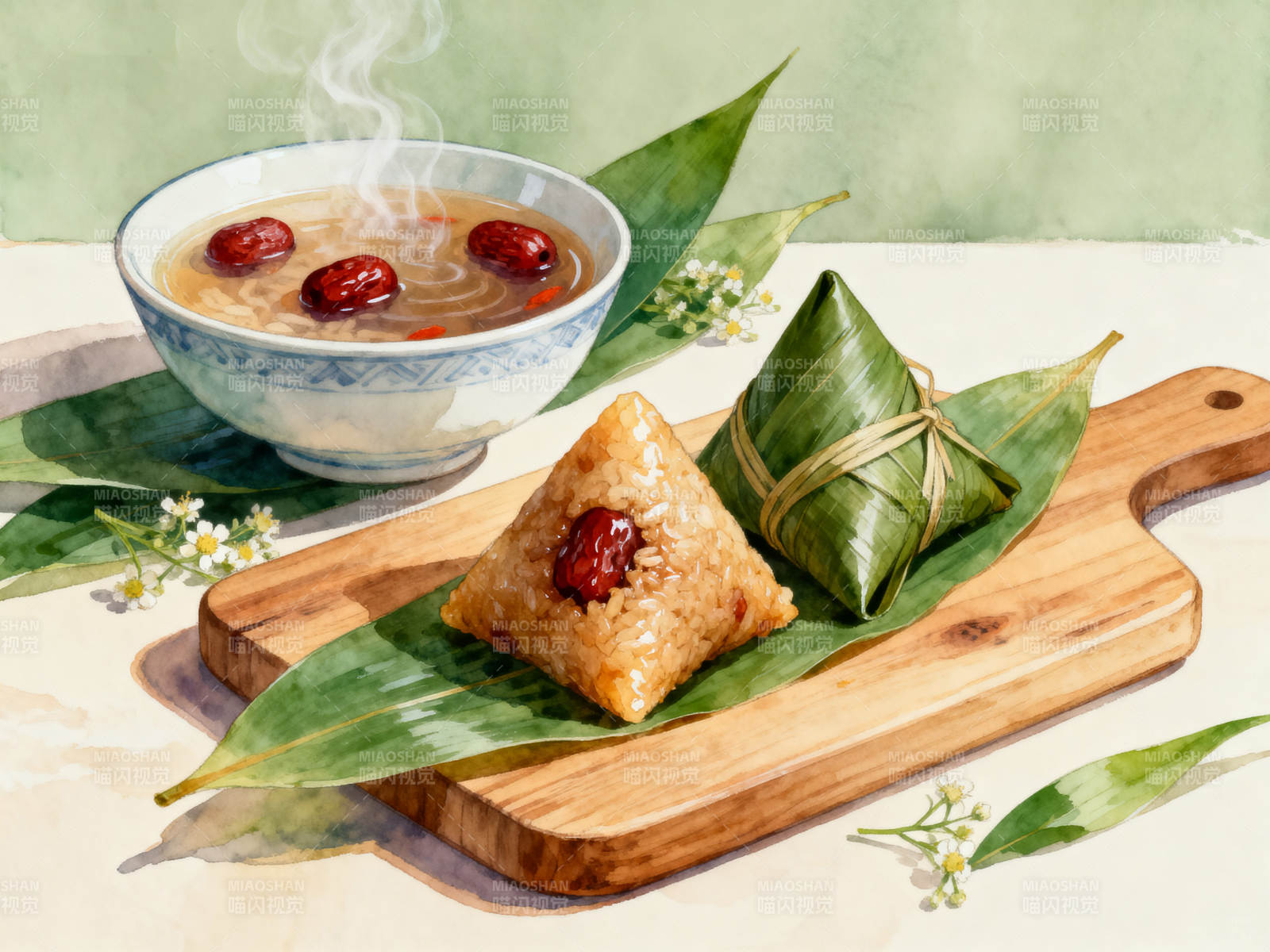 端午节粽子与红枣汤图片