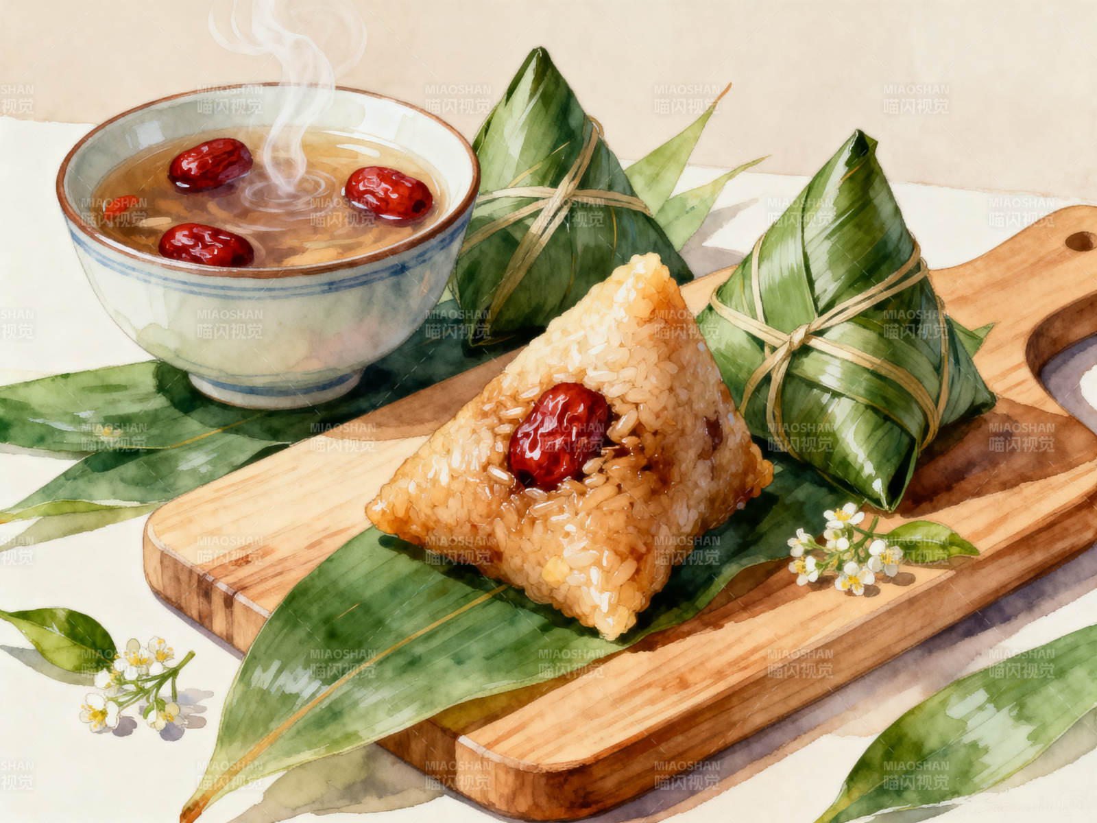 端午节粽子与红枣汤图片