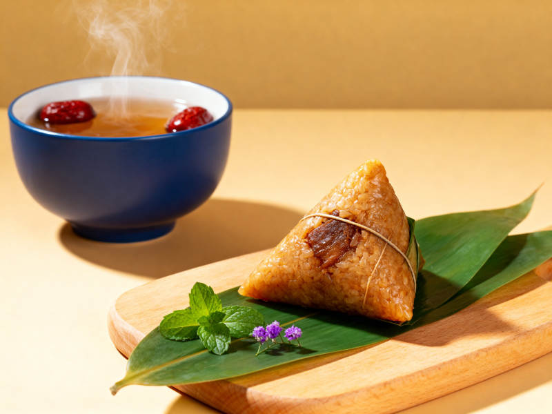 端午节粽子与红枣茶图片