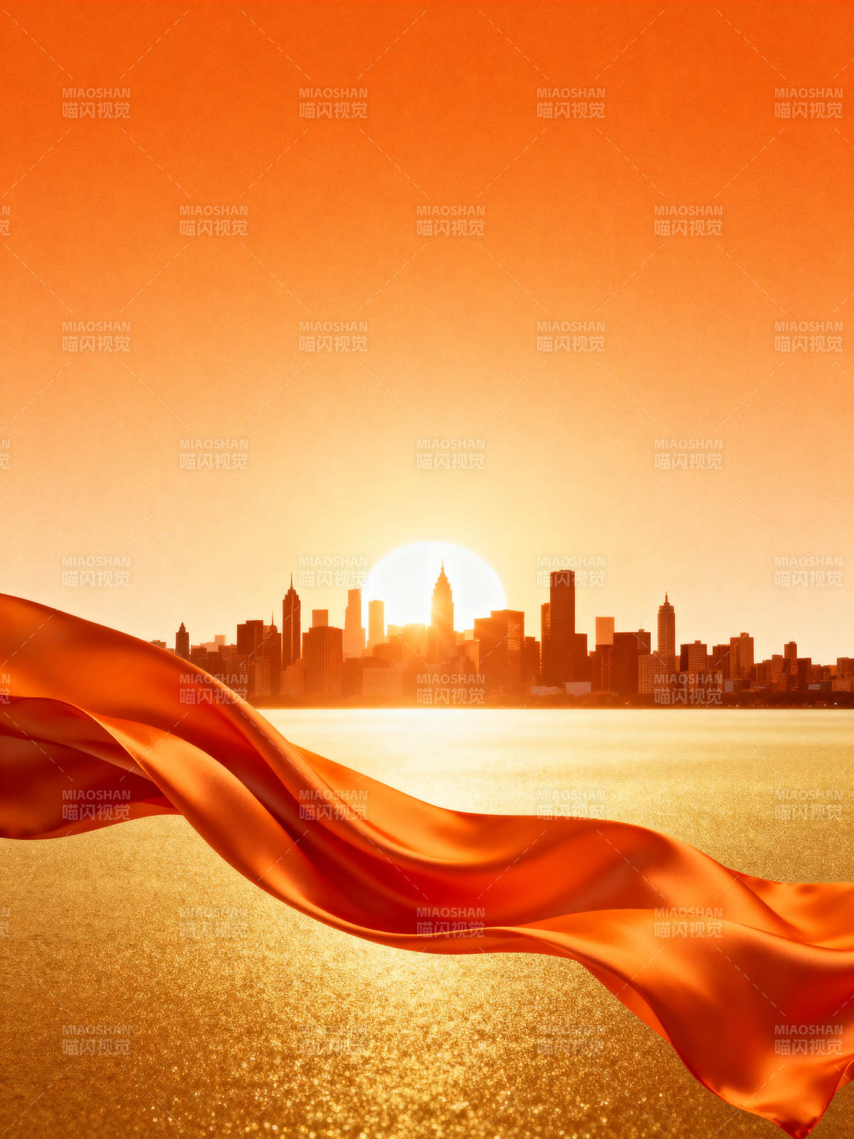 城市日出橙色丝带图片