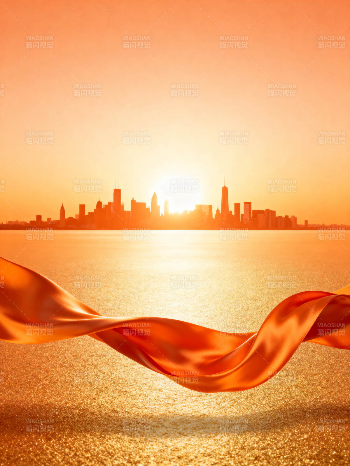 城市日出橙色丝带图片
