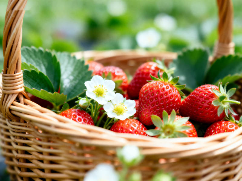 新鲜草莓装满篮子图片