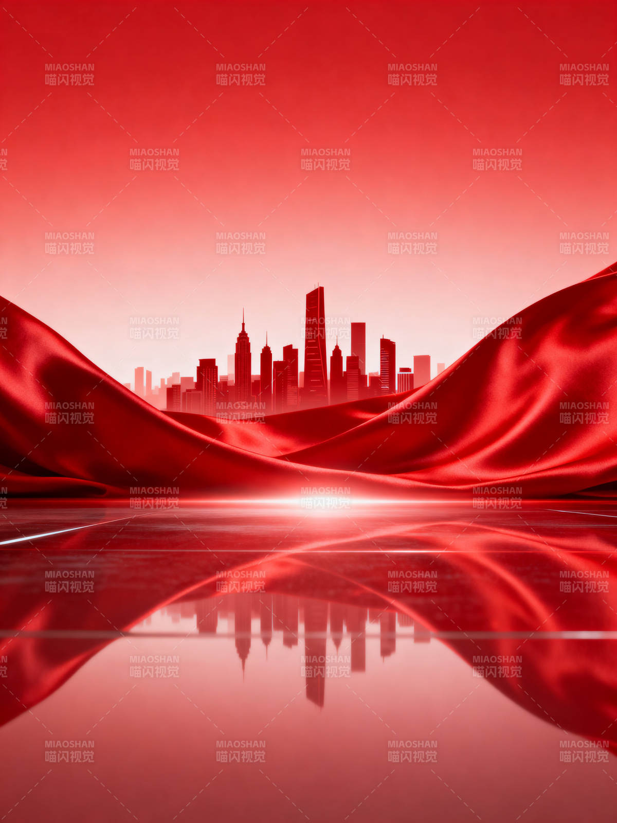 红色城市背景绸缎图片
