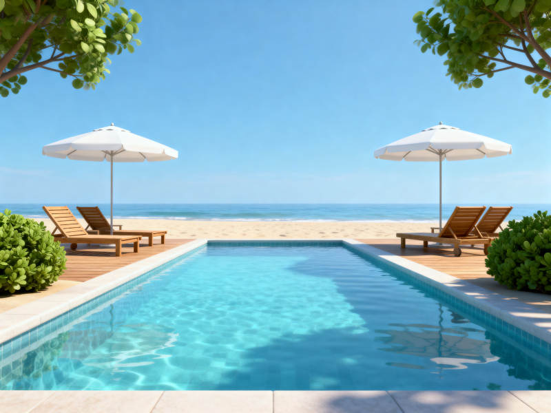 海边泳池休闲度假图片