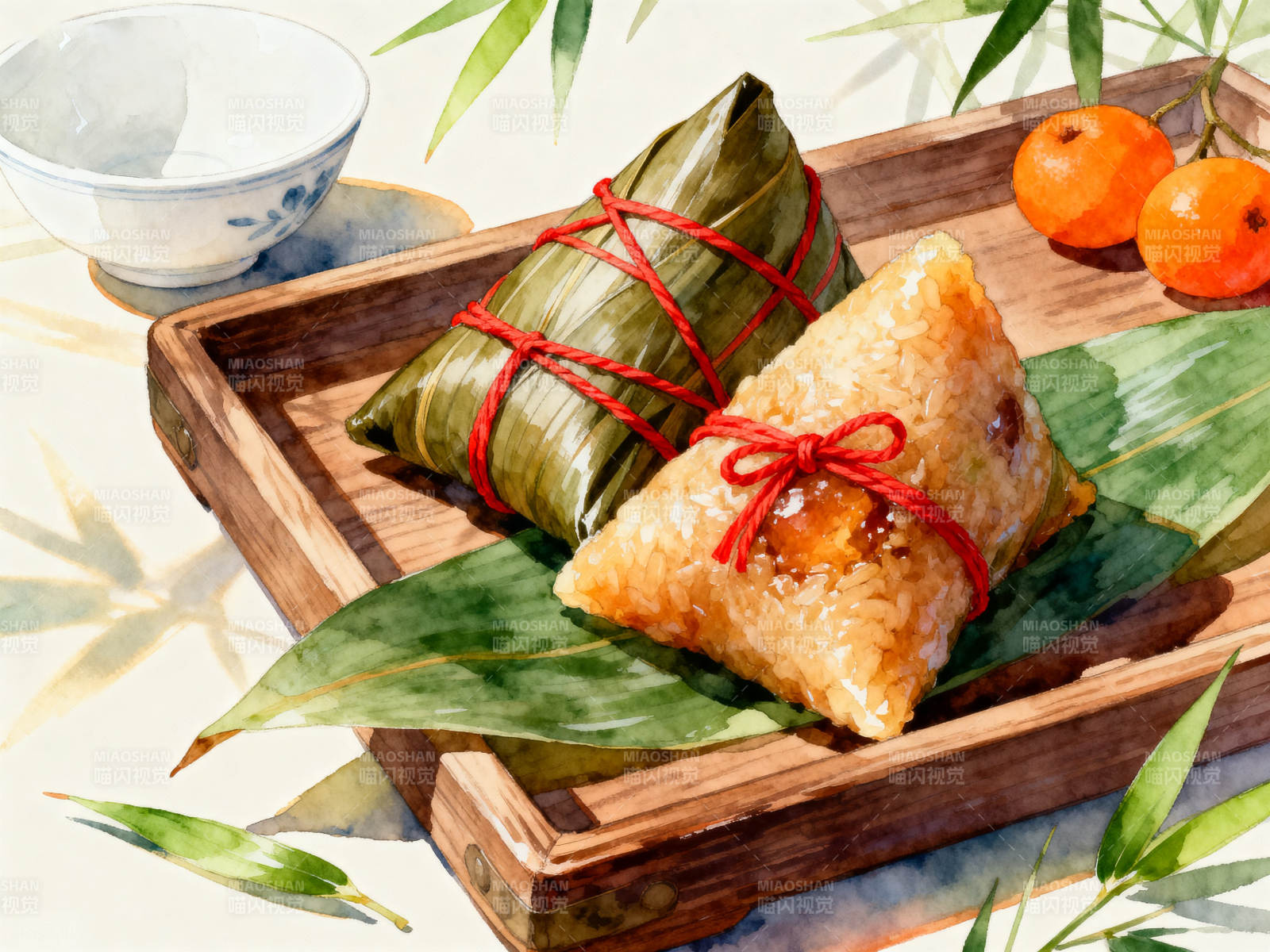 端午节粽子与竹叶图片