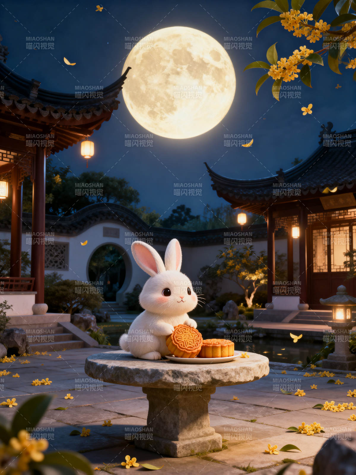 中秋月夜玉兔赏月图片