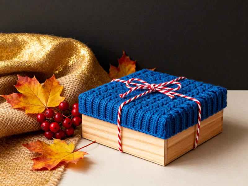 秋日礼物盒与自然元素图片