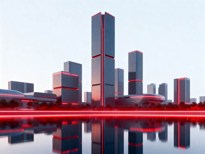 未来城市红色灯光建筑图片