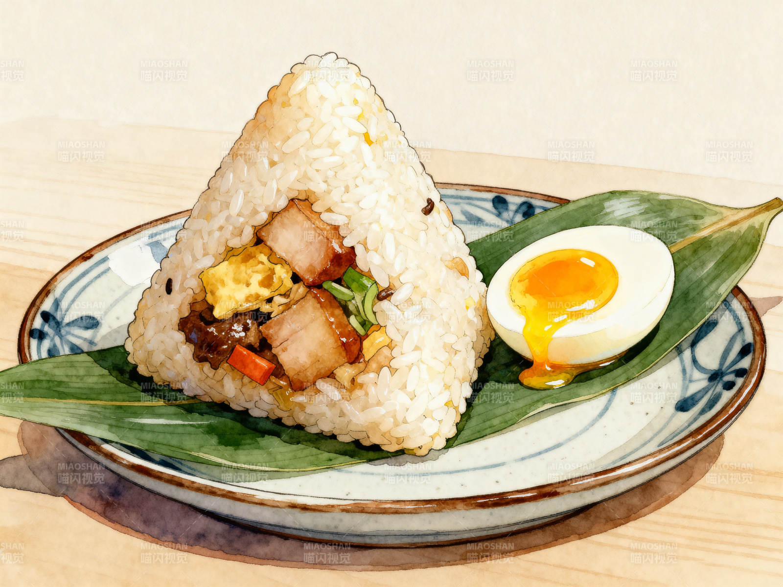 三角饭团与流心蛋的搭配图片
