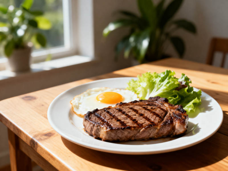 牛排煎蛋阳光早餐图片