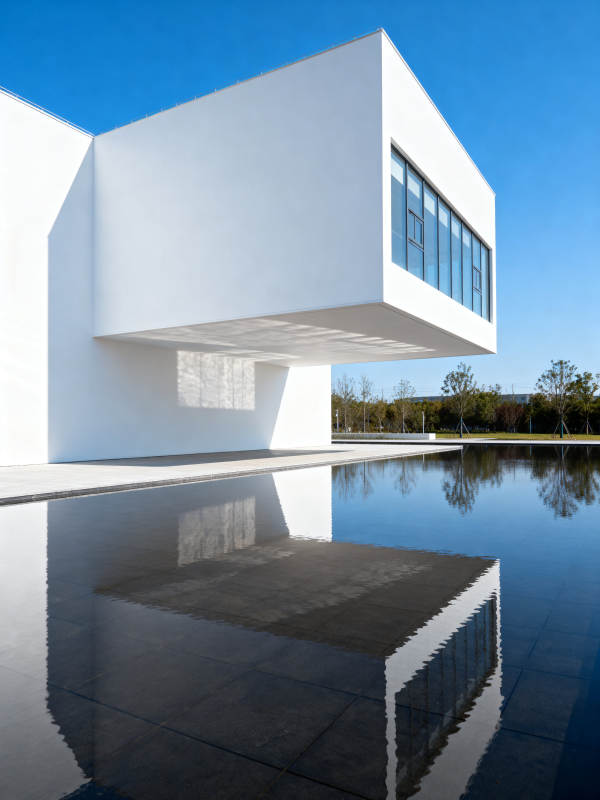 现代建筑悬空设计与倒影图片