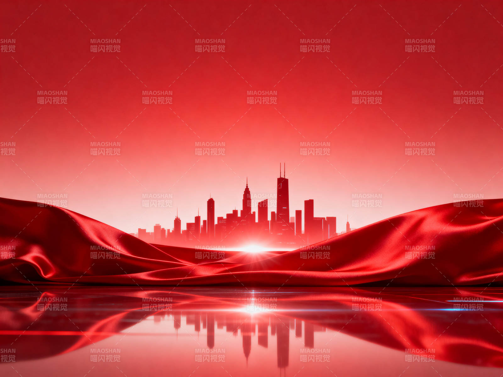 红色背景下的城市天际线图片