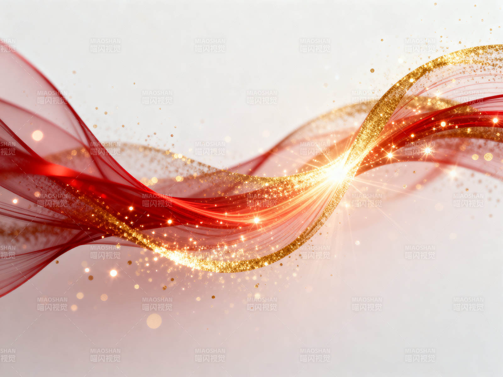 红色丝带与金色光效图片