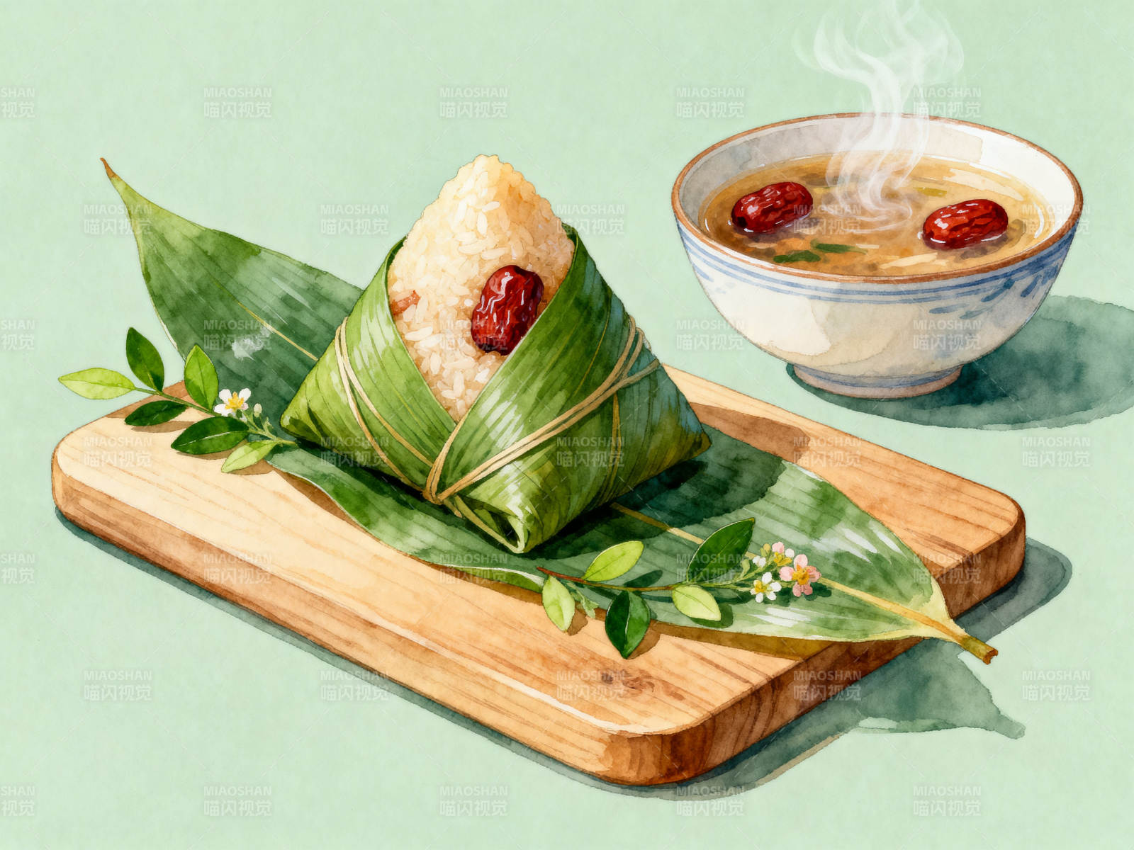 端午节粽子与红枣汤图片