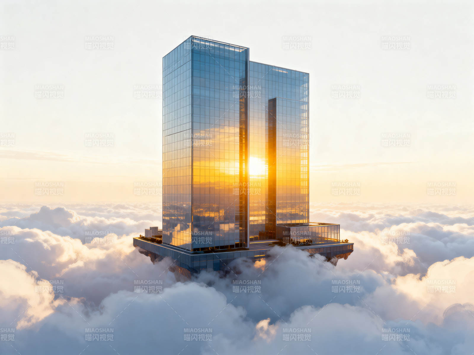 云中摩天大楼日出图片