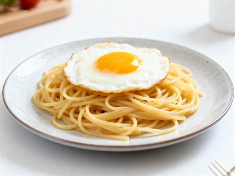 煎蛋意大利面美食特写图片