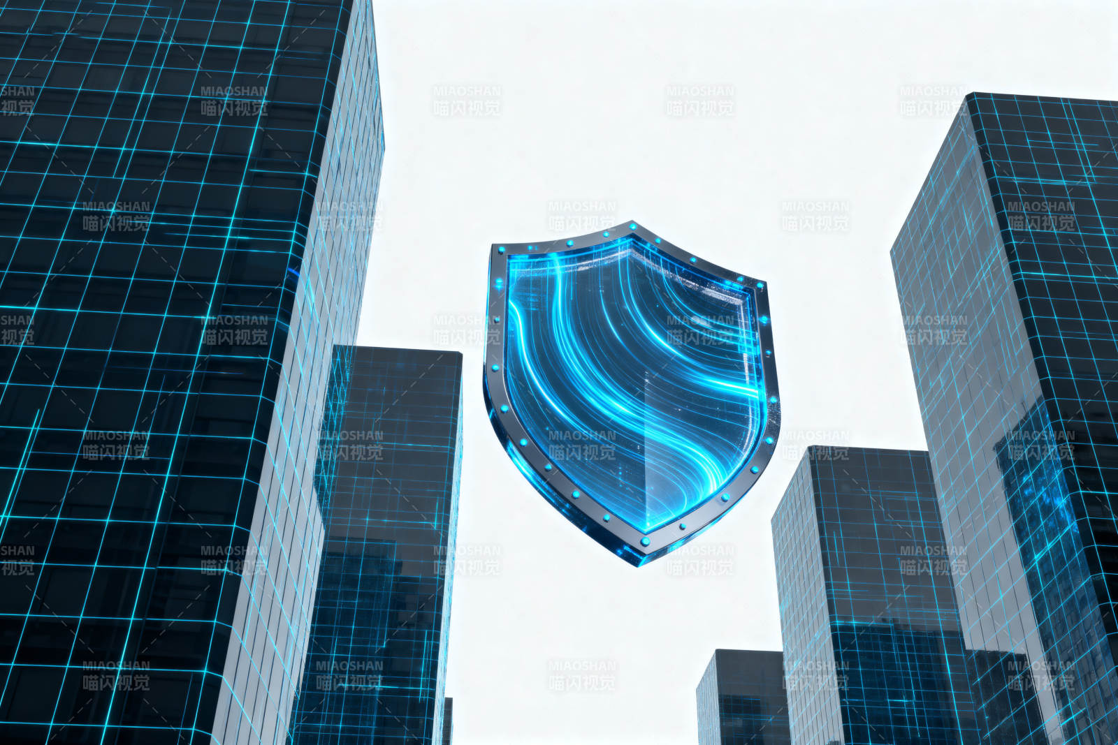 科技盾牌与数字建筑图片