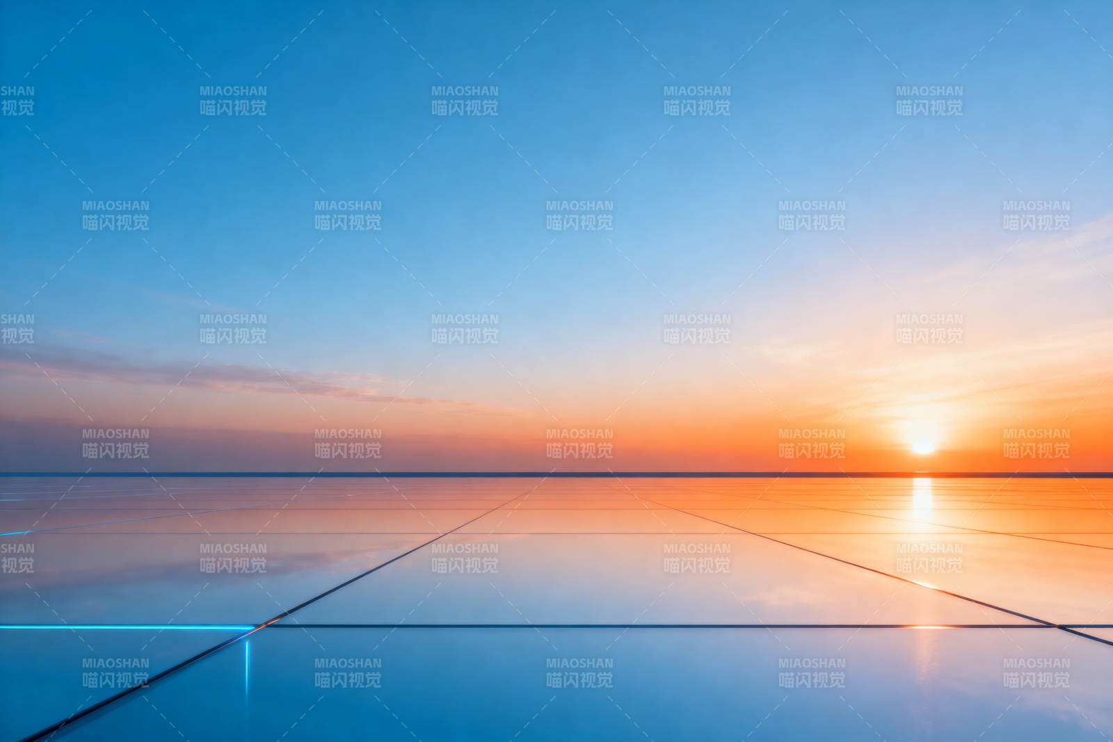 夕阳镜面反射美景图片