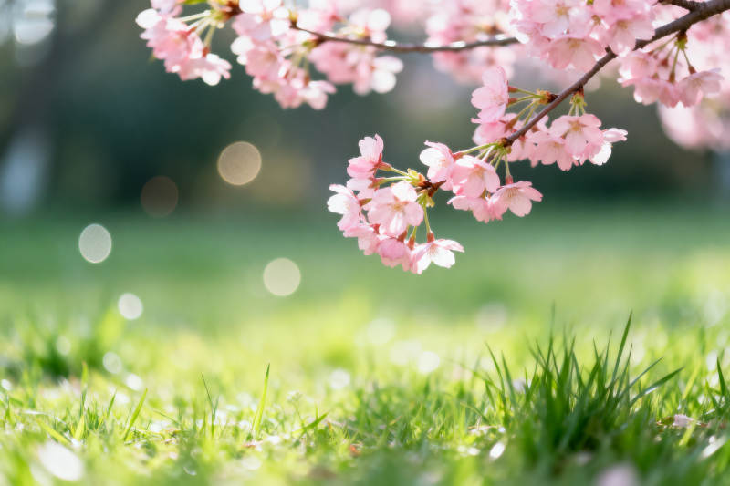 樱花盛开春日草地图片