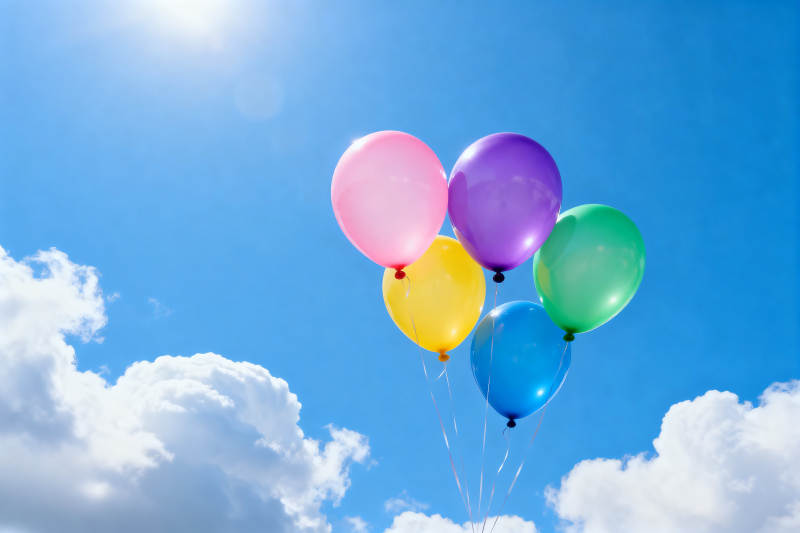 蓝天白云与彩色气球图片