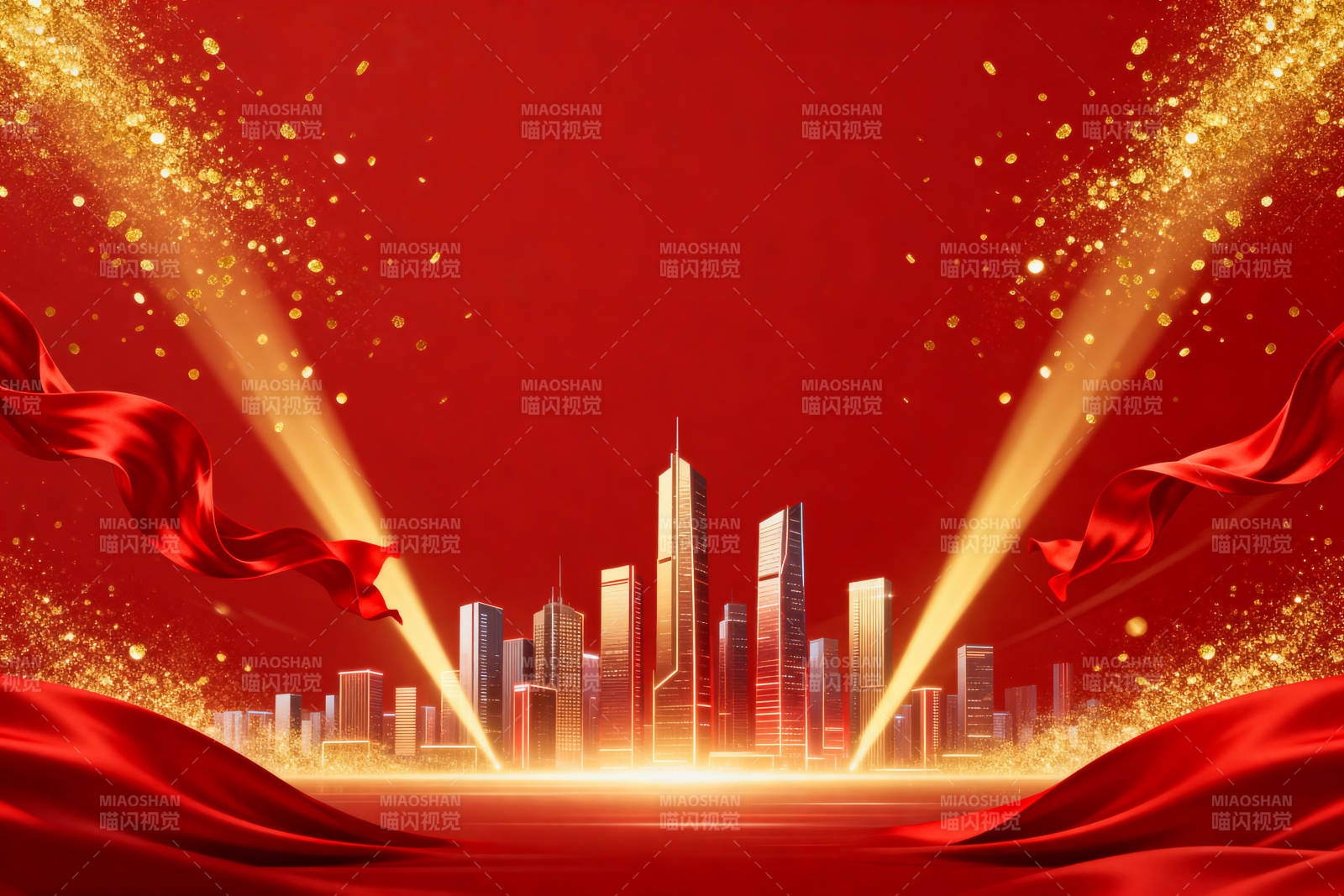 城市建筑红色背景图片