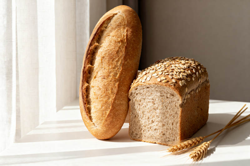 阳光下的面包与麦穗图片