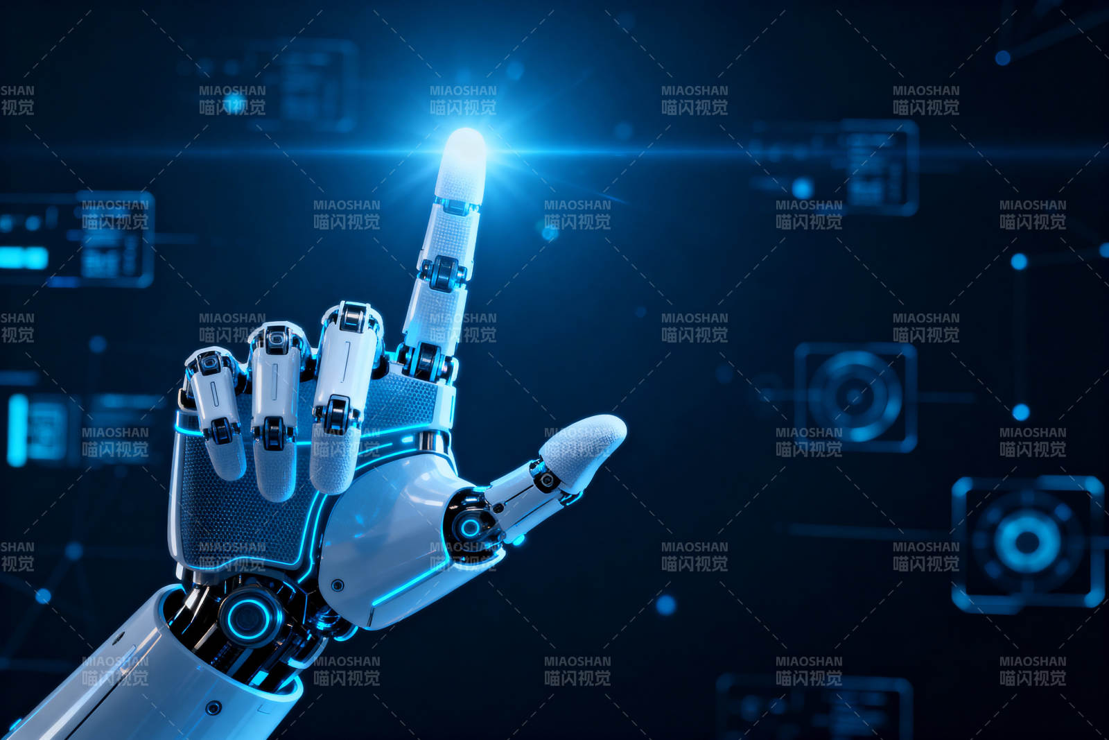 机器人手指触碰科技界面图片