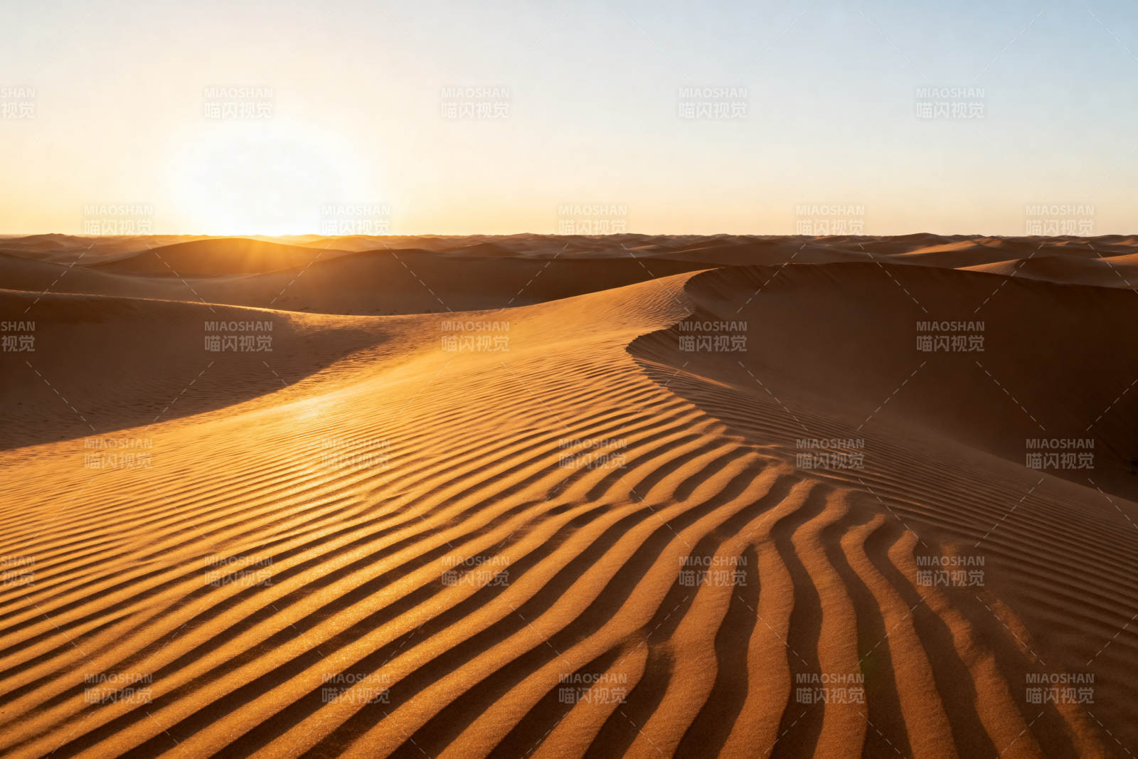 沙漠日出金黄沙丘图片