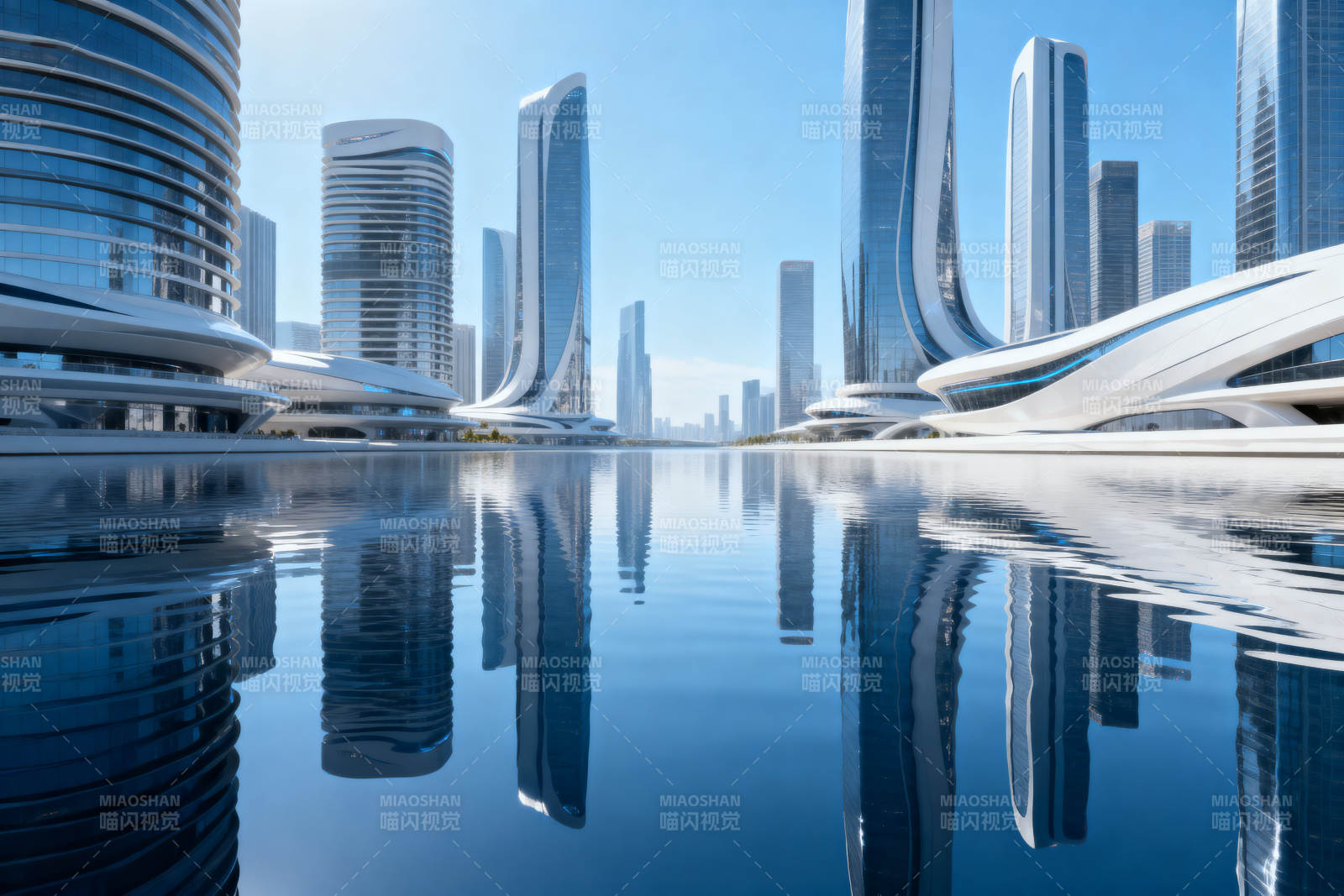 未来城市建筑倒影图片