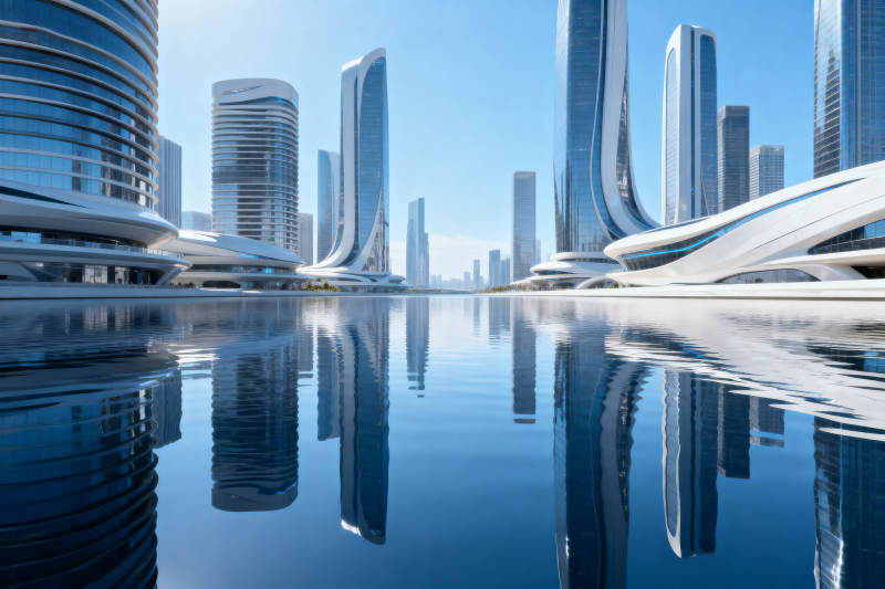 未来城市建筑倒影图片