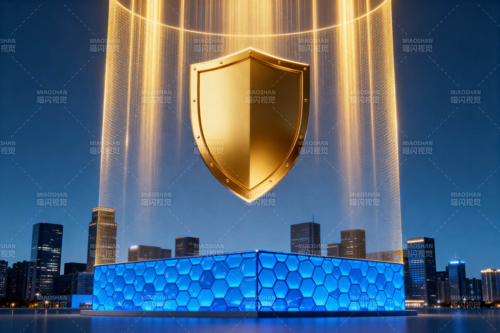 金色盾牌城市科技防护图片