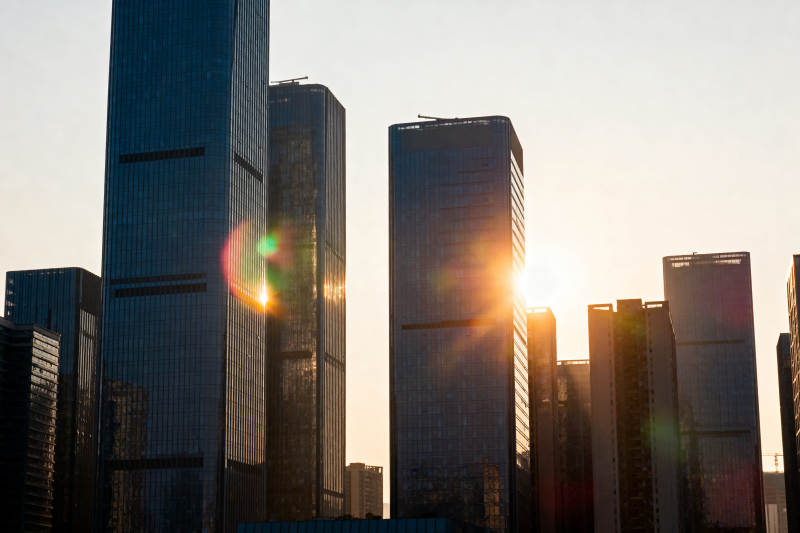 城市高楼夕阳剪影图片