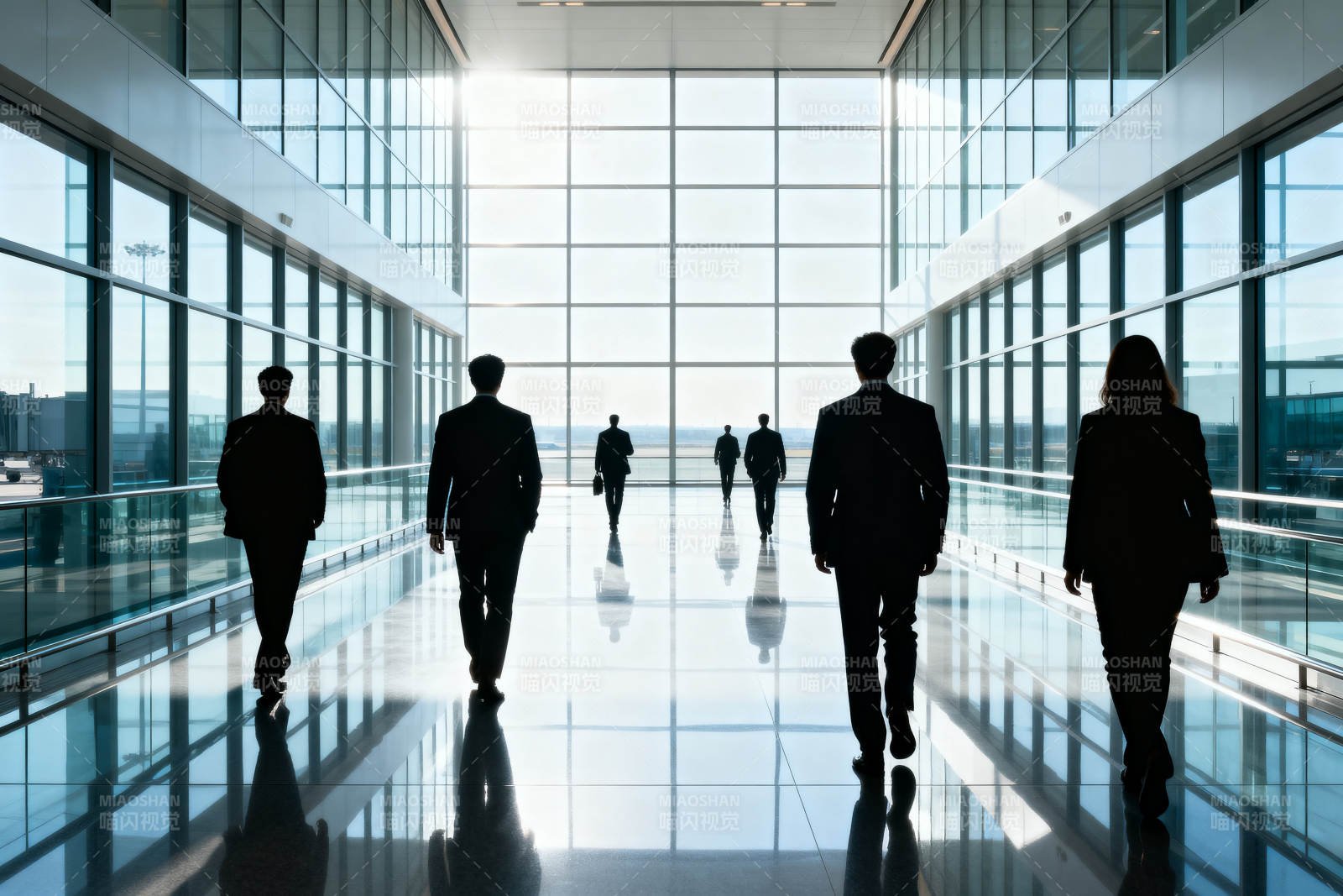商务人士走向玻璃窗图片