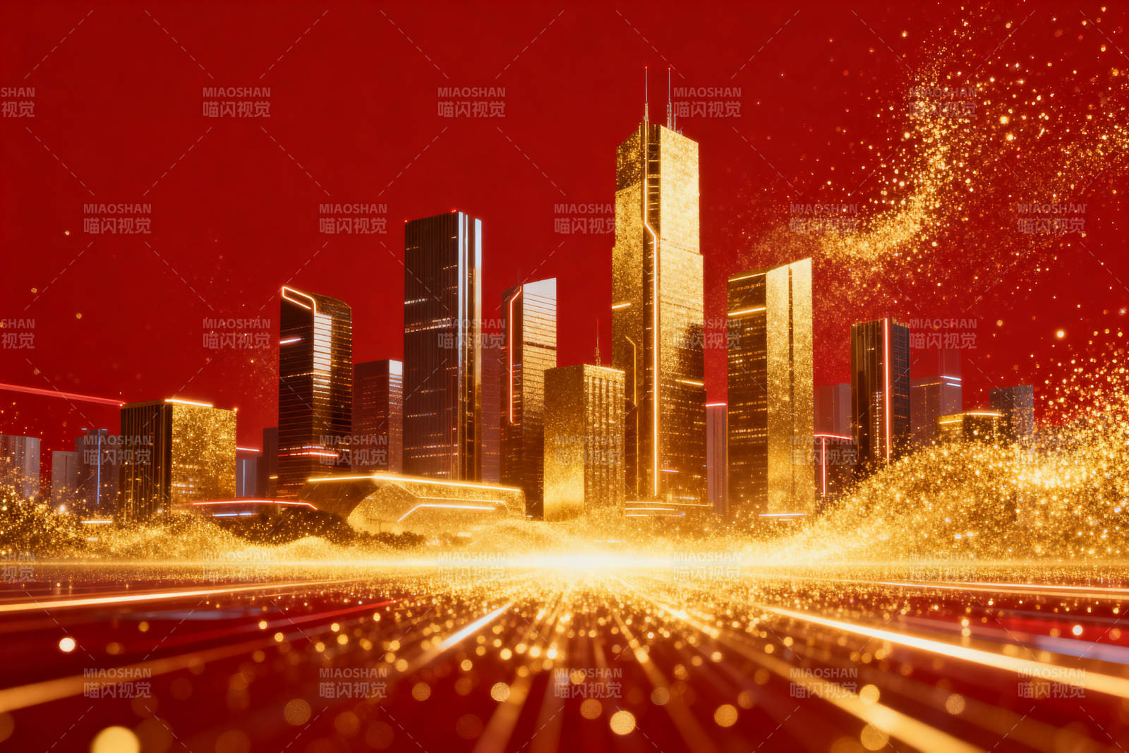 金色城市光芒四射图片