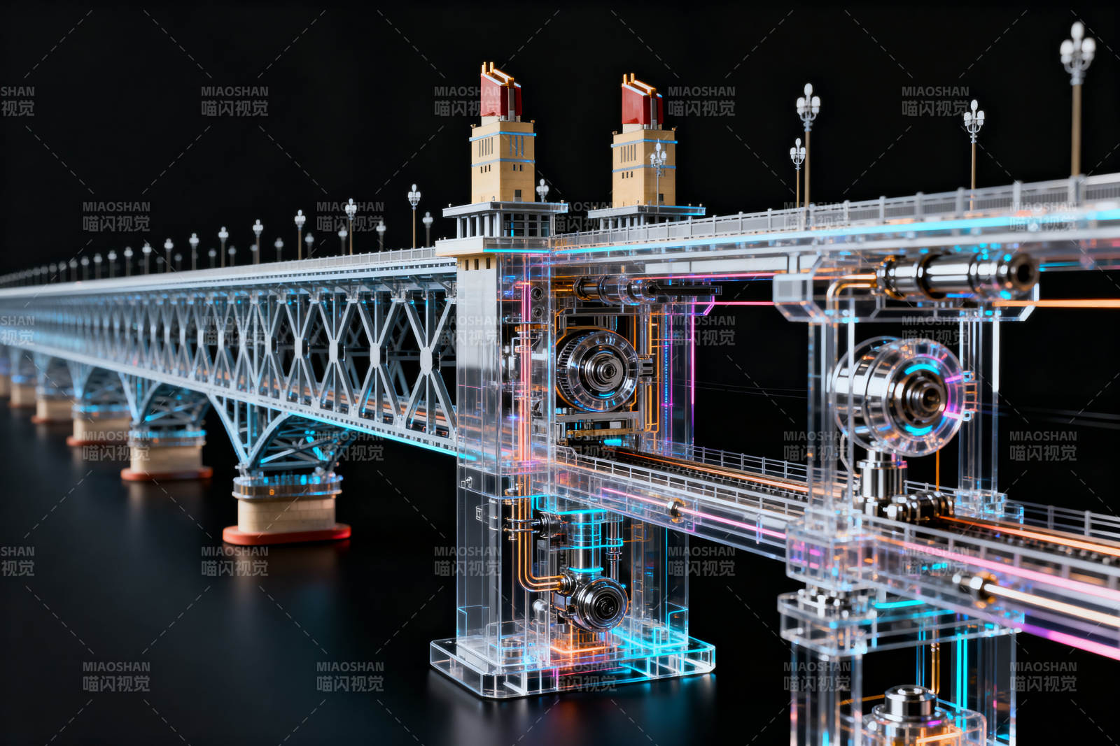 大桥内部机械结构透视图片