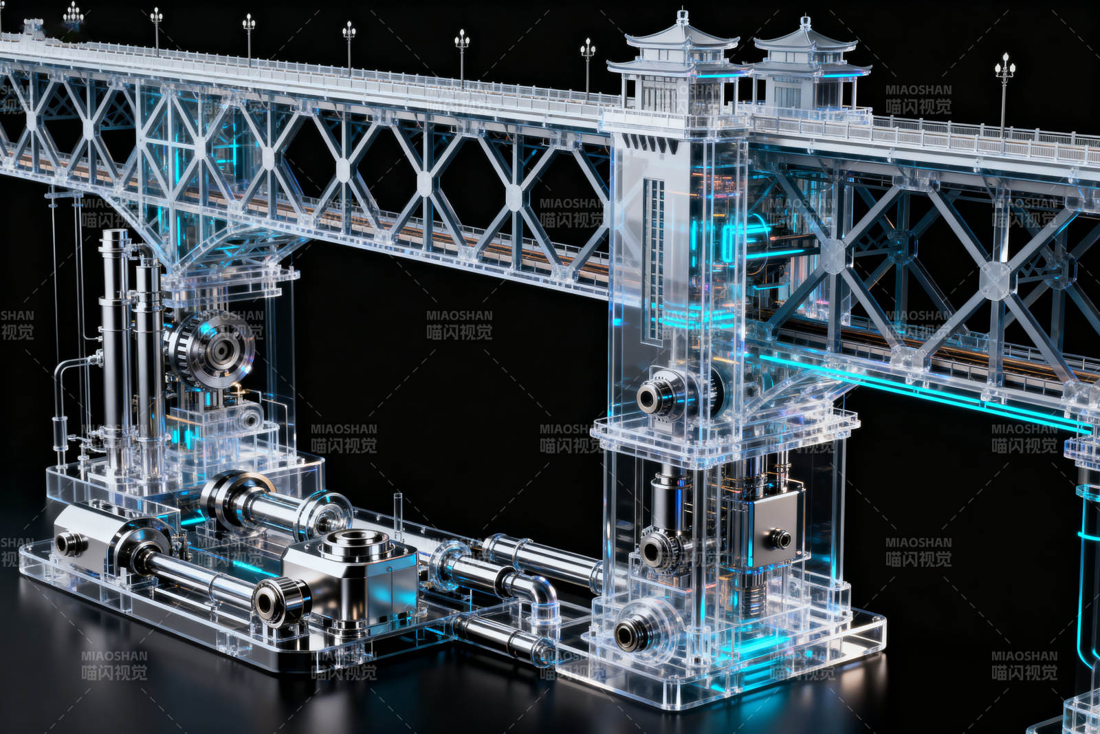 透明机械桥的科技展示图片